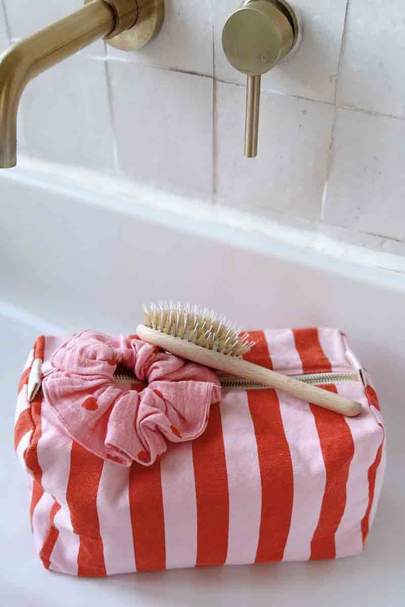 Toilet Bag | Candy Pink & Tomato Stripes