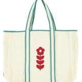 XL Bag Ecru with Embroidered Red Flower