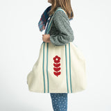 XL Bag Ecru with Embroidered Red Flower