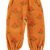 Trousers with Ruffles Camel with Big Flowers