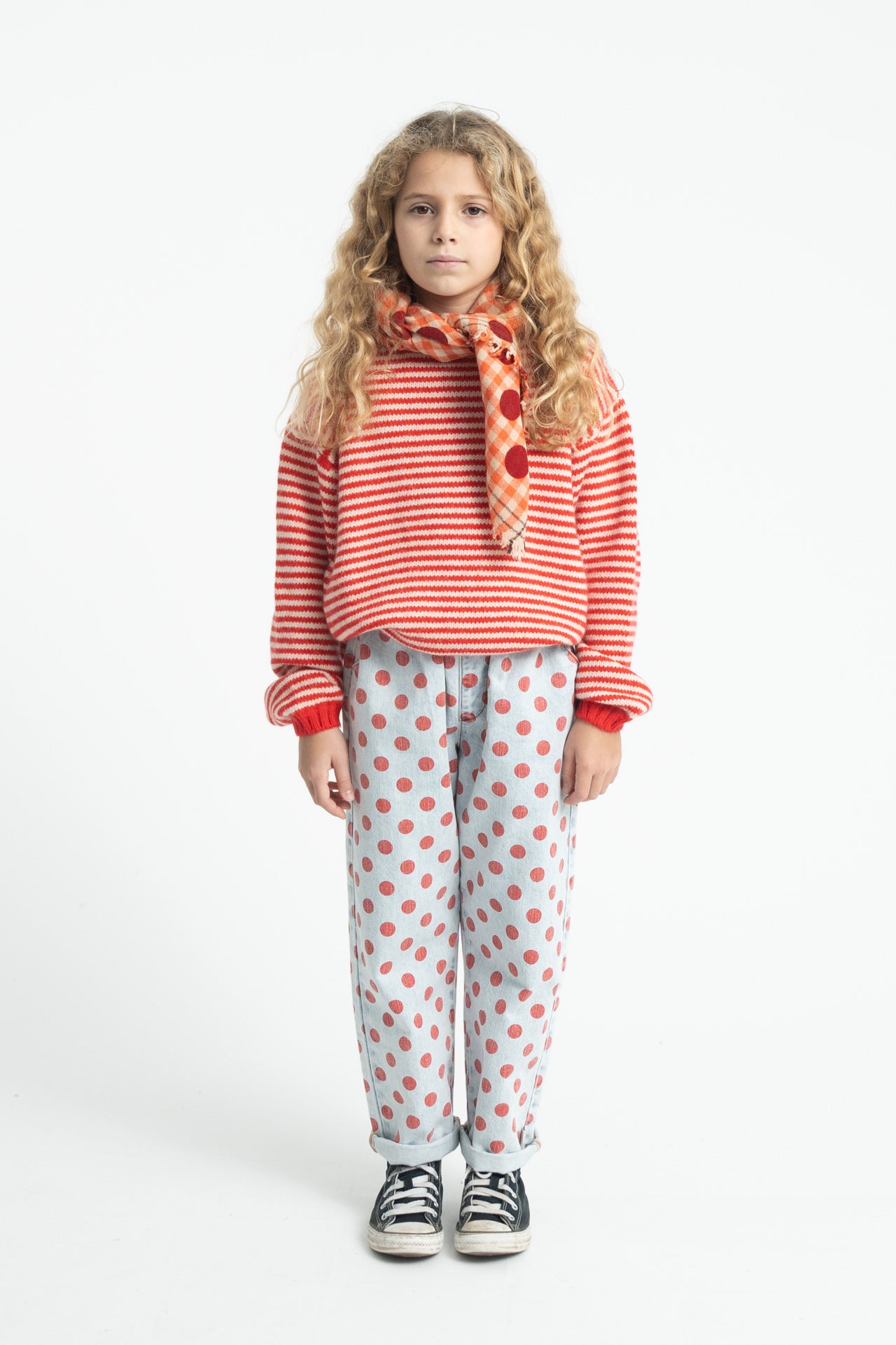 Trousers Light Blue Denim with Red Dots