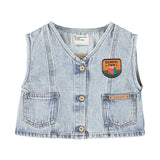 Waistcoat Fadded Light Blue Denim with "captain" Print